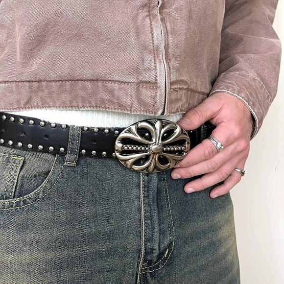 vintage style black & silver american studded western belt - Picture 6 of 7
